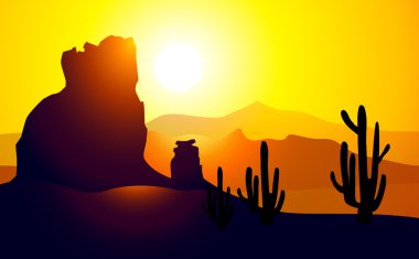 Monument Valley (Arizona) üzerinde günbatımı-vektör