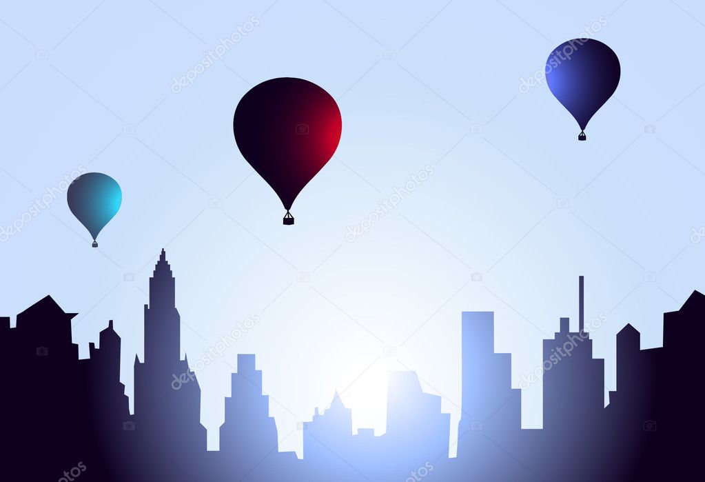 Color Balloons on City sky-Vector