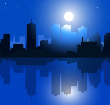 Ay ve şehir gece-vektör