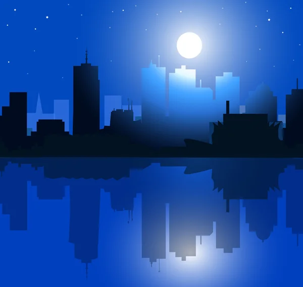 Luna y Ciudad Vector nocturno — Archivo Imágenes Vectoriales