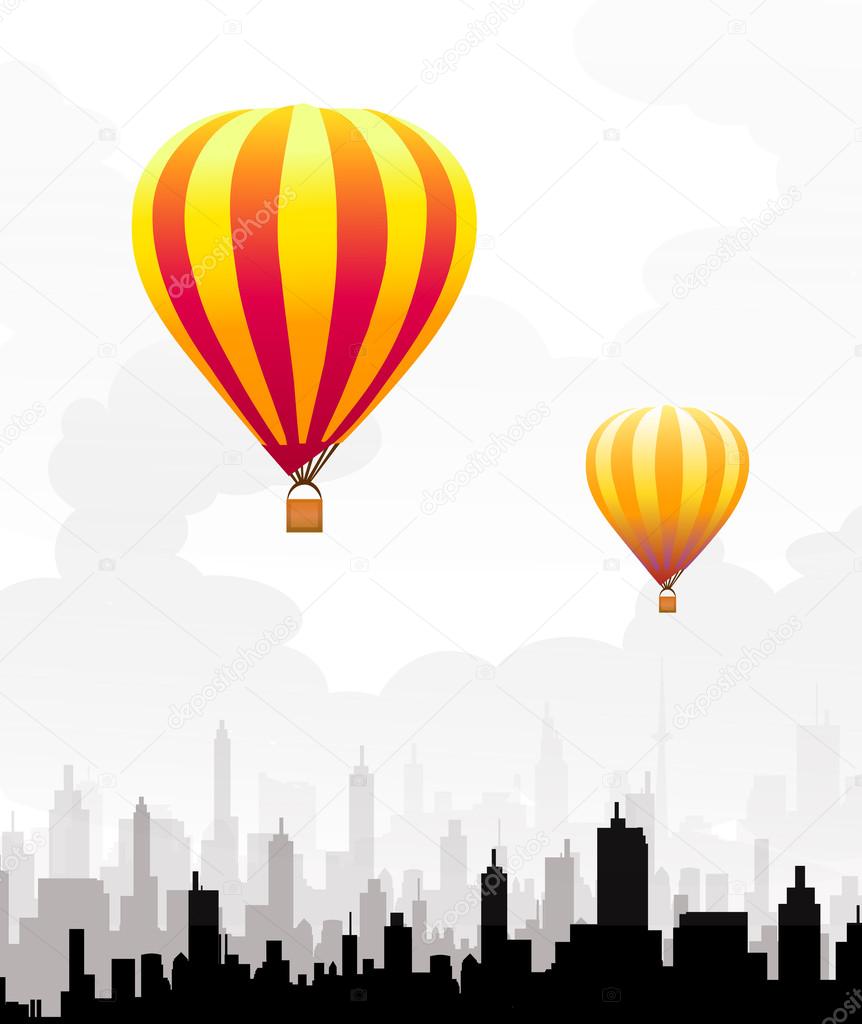 Hot Color Balloons on city sky-Vector