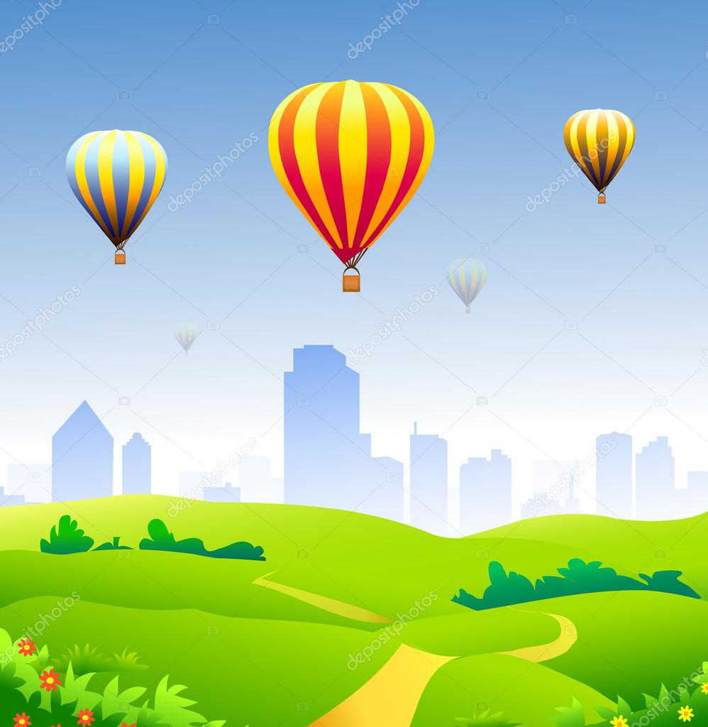 Hot Balloons on City land-Vector