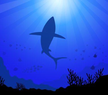 Köpekbalığı ve deniz-vektör altında