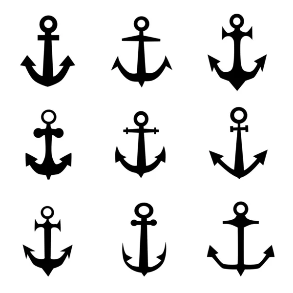 Silhouette Set of Anchors-Vector — Stock Vector