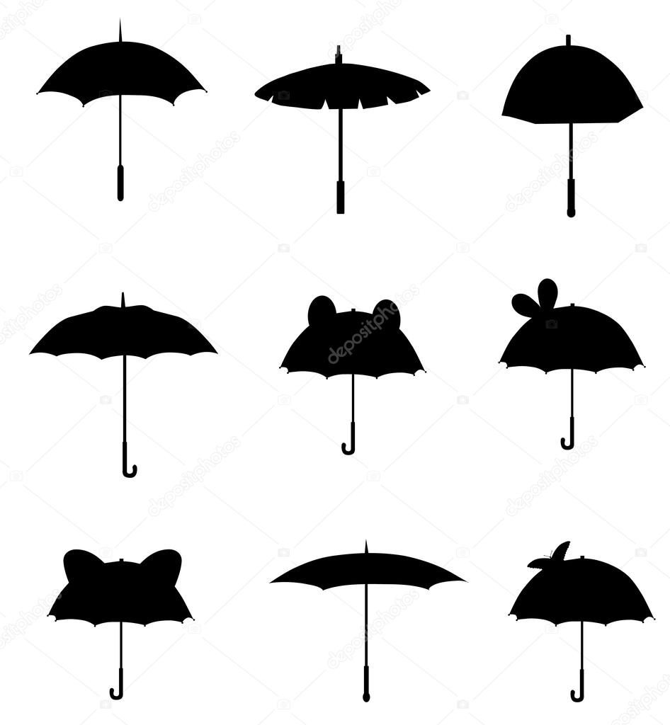 Children Umbrella Silhouette Set-Vector