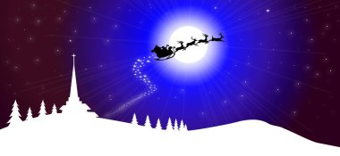 Sledge, gece-vektör Noel Baba ile