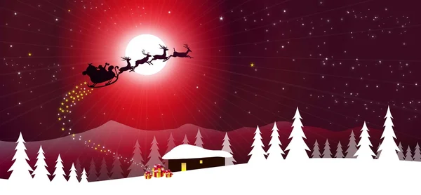 Slittino con Babbo Natale a Natale Night-vector — Vettoriale Stock