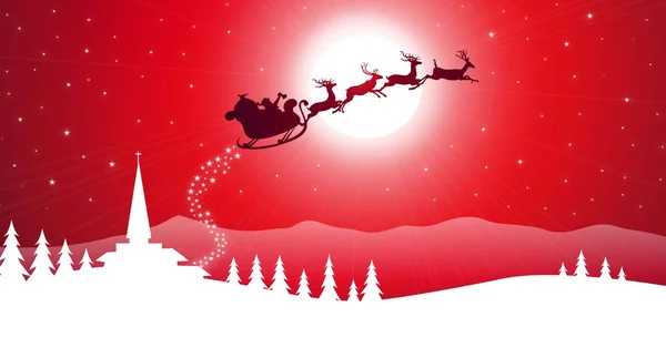 Slittino con Babbo Natale a Natale Night-vector — Vettoriale Stock