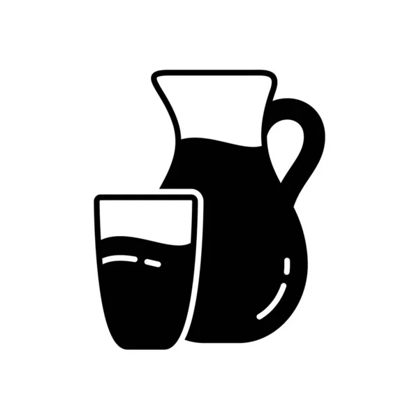 轮廓圆形水壶和杯子与饮料 水的轮廓图标 农业奶制品的黑色简单例证 白色背景上的平面孤立矢量象形文字 — 图库矢量图片