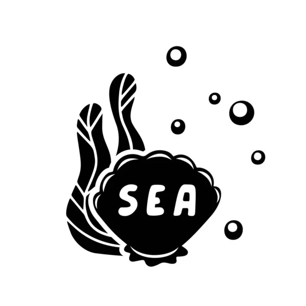 Seashell Vodní Elektrárnou Vzduchové Bubliny Textové Moře Uvnitř Černé Ručně — Stockový vektor