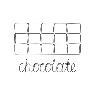 El yazısıyla çizilmiş çikolata kalıbı. Sürekli siyah bir çizgi çiziyor. Yatay parmak izi, poster, pul. Paketleme tasarımı için el çizimi vektör çizimi. İnce doğrusal, beyaz arkaplan