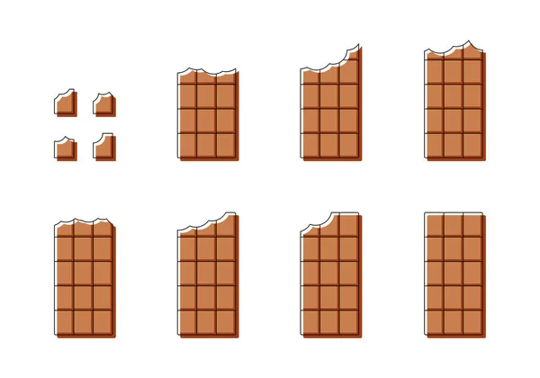 Barre Chocolat Lait Mordu Ensemble Icônes Couleur Mince Linéaire Avec — Image vectorielle