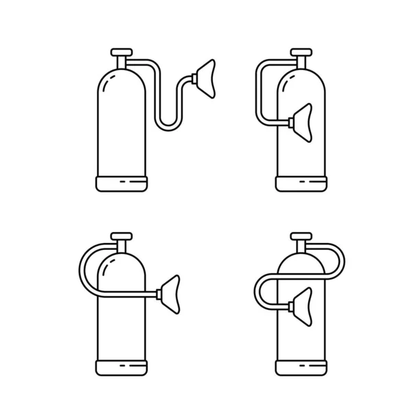 Sauerstoffflasche Mit Maske Linearsymbole Gesetzt Medizinische Geräte Zur Behandlung Von — Stockvektor