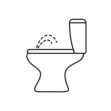 Tuvalet bidesi ve su jeti karışımı. Banyo için seramik hijyenik malzemelerin doğrusal simgesi. Siyah basit bir illüstrasyon. Beyaz arkaplanda izole edilmiş vektör piktogramını ekle