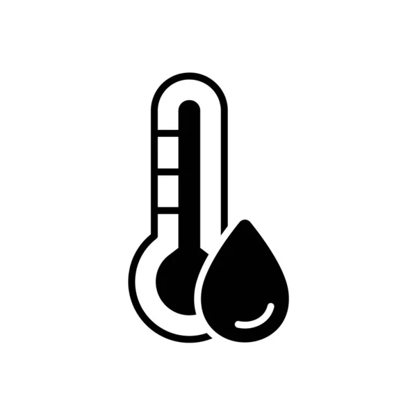 Relatieve Vochtigheidsgraad Uitgesneden Silhouet Icoon Van Waterdruppel Thermometer Zwarte Eenvoudige — Stockvector