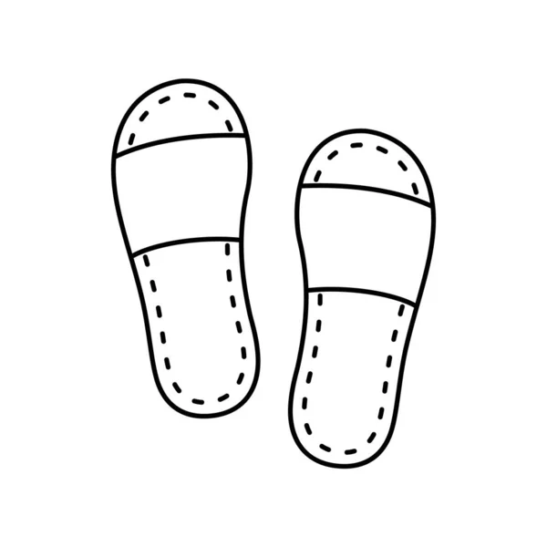 Disposable Slippers Linear Icon Pair Unisex Hotel Shoes Black Simple — Stock Vector