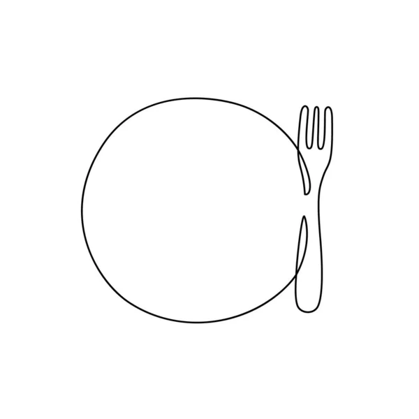 Plate Fork One Continuous Line Drawing Black Hand Drawn Vector — Stock Vector