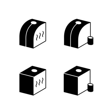 Jeneratörlü taşınabilir buhar banyosu. Tüm vücut için ev sauna makinesi siluetleri. Katlanan SPA merkezinin siyah çizimi. Beyaz arkaplanda izole edilmiş vektör çizelgesi