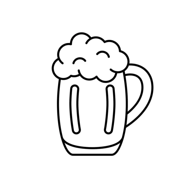 Caneca Cerveja Com Espuma Ícone Linear Cerveja Ilustração Simples Preta — Vetor de Stock