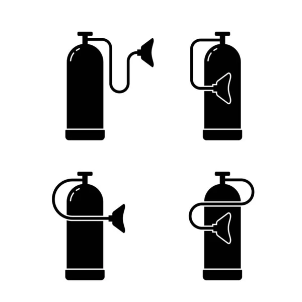 Silhouette Oxygen Cylinder Mask Outline Icons Set Medical Equipment Treatment — Stock Vector