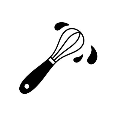 Su sıçratarak çırpın. Elle kırbaçlamanın siluet simgesi. Tatlı, krema, sos pişirmenin siyah çizimi. Beyaz arkaplanda izole edilmiş vektör çizelgesi