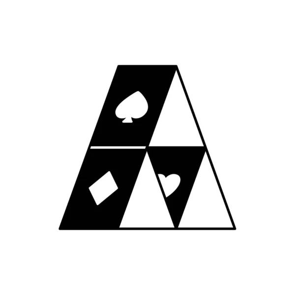 Будинок Гральних Карток Начерки Силует Значок Піраміди Лопатою Серцем Діамантом — стоковий вектор