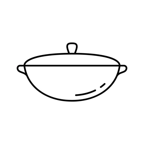 Chaudron Ouzbek Icône Linéaire Casserole Fonte Avec Couvercle Illustration Simple — Image vectorielle