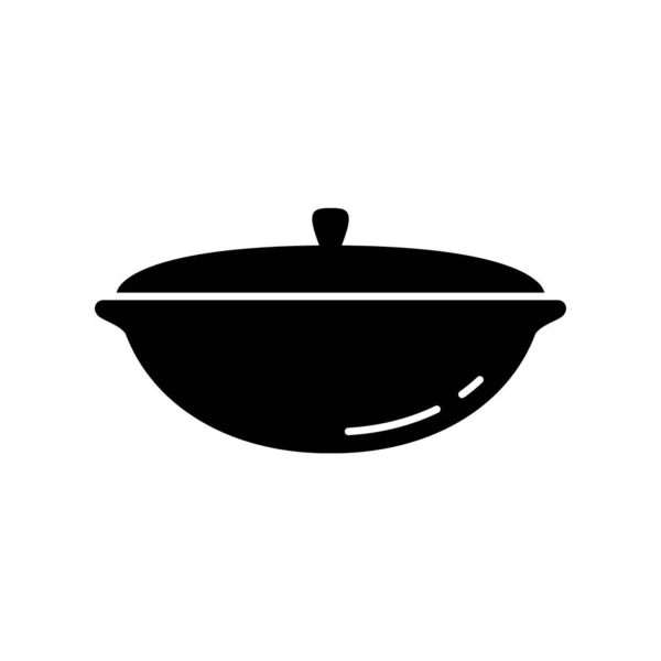 Uzbek Cauldron Silhouette Icon Cast Iron Saucepan Lid Black Simple — Stock Vector