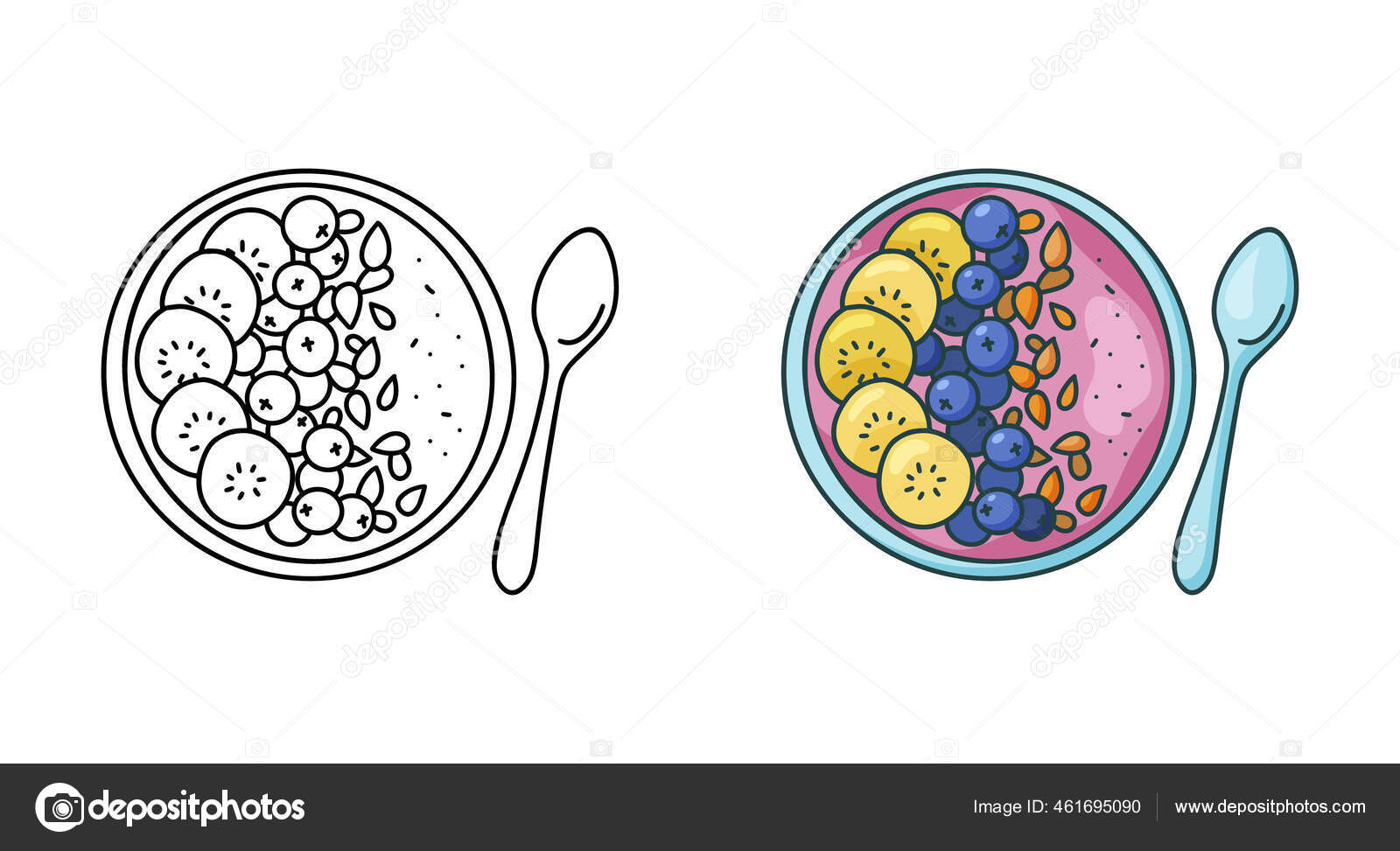 Smoothie Bowl Garabato Icono Versión Lineal Color Negro Ilustración