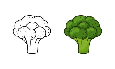 Brokoli karalama ikonu. Doğrusal ve renkli versiyonu. Yeşil sebzenin siyah çizimi. Beyaz arkaplanda izole edilmiş vektör piktogramını ekle