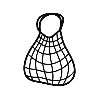 Market teli karalama ikonu. Siyah el, alışveriş için kullanılabilir pamuk aksesuarının resimlerini çizdi. Beyaz arkaplanda izole edilmiş vektör piktogramını ekle