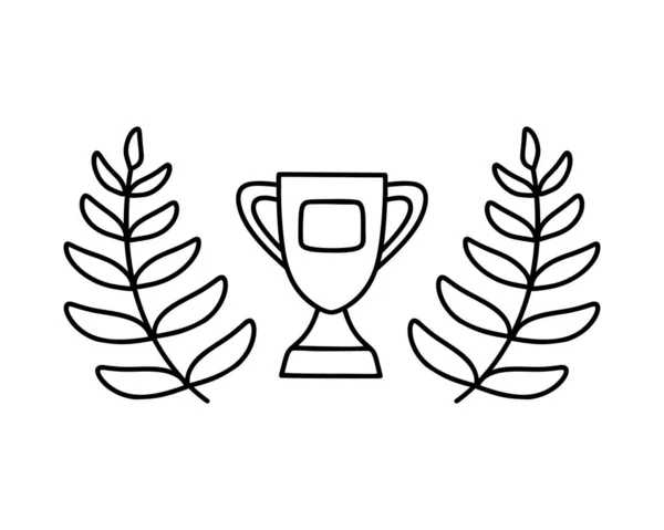 Outline Horizontal Image Trophy Cup Sprigs Laurel Black Doodle Icon — Stock Vector