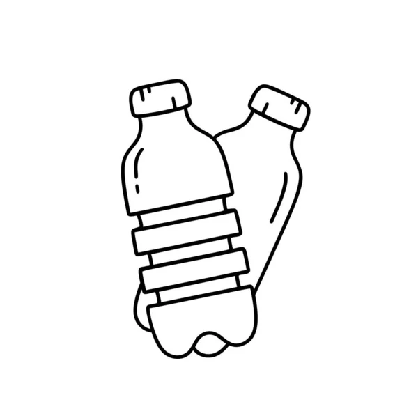 ペットボトル2本 黒いドアのアイコンだ 手は水 油のためのプラスチック容器の簡単なイラストを描きました 白い背景に等高線の分離ベクトルピクトグラム — ストックベクタ