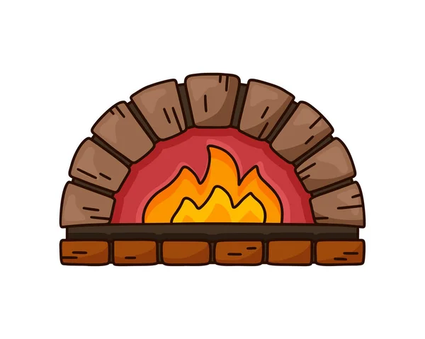 石头烤箱 彩色涂鸦图标 手绘明火烹调的图解 白色背景上的锥形孤立矢量象形图 — 图库矢量图片