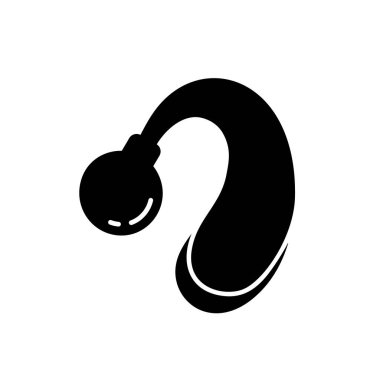 Hearing aid silhouette icon. Black simple illustration of BTE or hearing enhancer. Contour isolated vector pictogram on white background