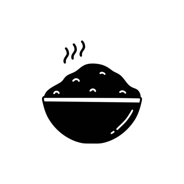 Ρύζι Μαγειρεμένα Δημητριακά Μπολ Μαύρη Εικόνα Σιλουέτας Χέρι Σχεδιάζεται Απλή — Διανυσματικό Αρχείο