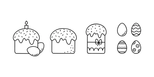 Icônes Doodle Pâques Ensemble Différents Gâteaux Avec Glaçage Saupoudrer Oeufs — Image vectorielle