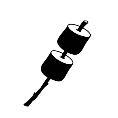 Dal silueti simgesinde şekerlemeler. Ateşin üzerinde kızarmak için çizilmiş basit bir tatlı çizimi. Beyaz arkaplanda siyah izole vektör resim grafiği