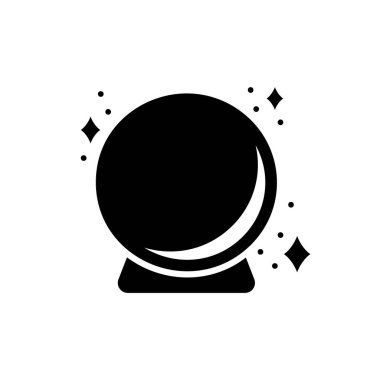 Sihirli cam top siluet ikonu. Fal baktıran cadının siyah çizimi. Beyaz arkaplanda izole edilmiş vektör piktogramını ekle