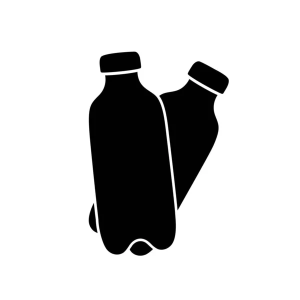 两个Pet瓶子的轮廓图标 手绘简单图解塑料容器的水 白色背景上的黑色孤立矢量象形文字 — 图库矢量图片