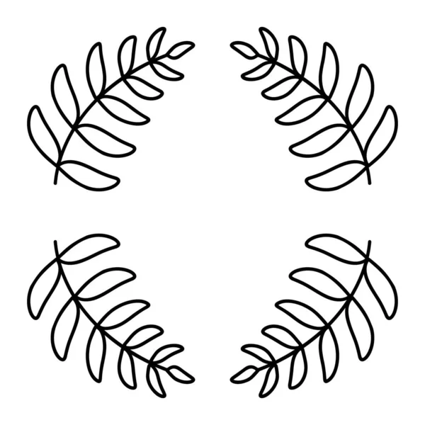 圆形月桂树框 有复制空间 对称的小枝 叶在正方形的角落里 黑色涂鸦插图 横幅模板 手绘孤立矢量图像 白色背景 — 图库矢量图片
