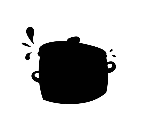 Casserole Avec Couvercle Icône Silhouette Noire Élément Vectoriel Isolé Sur — Image vectorielle