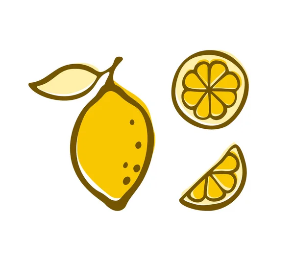 Žluté Citrónové Čmáranice Ručně Kreslené Vektorové Znázornění Citrusových Plodů Plátkem — Stockový vektor