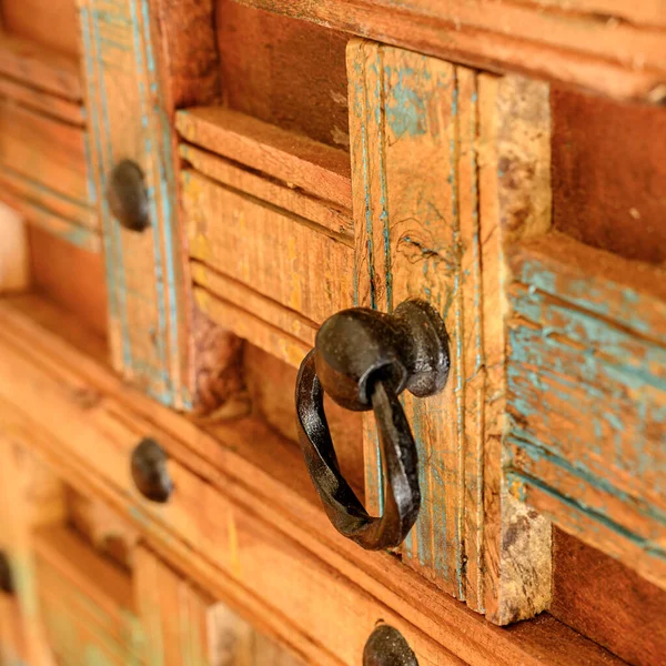 Details Wooden Chest Made Recycled Old Ship Planks Rivets Metal — Stock Photo, Image