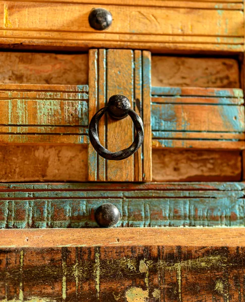 Details Wooden Chest Made Recycled Old Ship Planks Rivets Metal — Stock Photo, Image