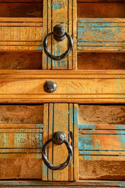 Details Wooden Chest Made Recycled Old Ship Planks Rivets Metal — Stock Photo, Image