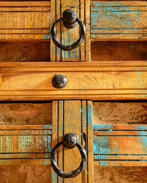 Details Wooden Chest Made Recycled Old Ship Planks Rivets Metal — Stock Photo, Image