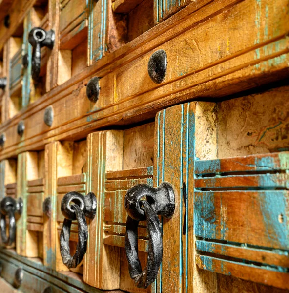 Details Wooden Chest Made Recycled Old Ship Planks Rivets Metal — Stock Photo, Image