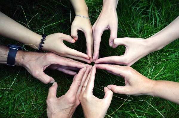 Four Leaf Clover Shaped Eight Hands Four Persons Symbol Teamwork — Stock Photo, Image