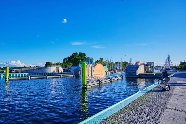 Система Бур Проти Затоплення Порту Грайфсвальд Німеччині Сонячний День Під — стокове фото